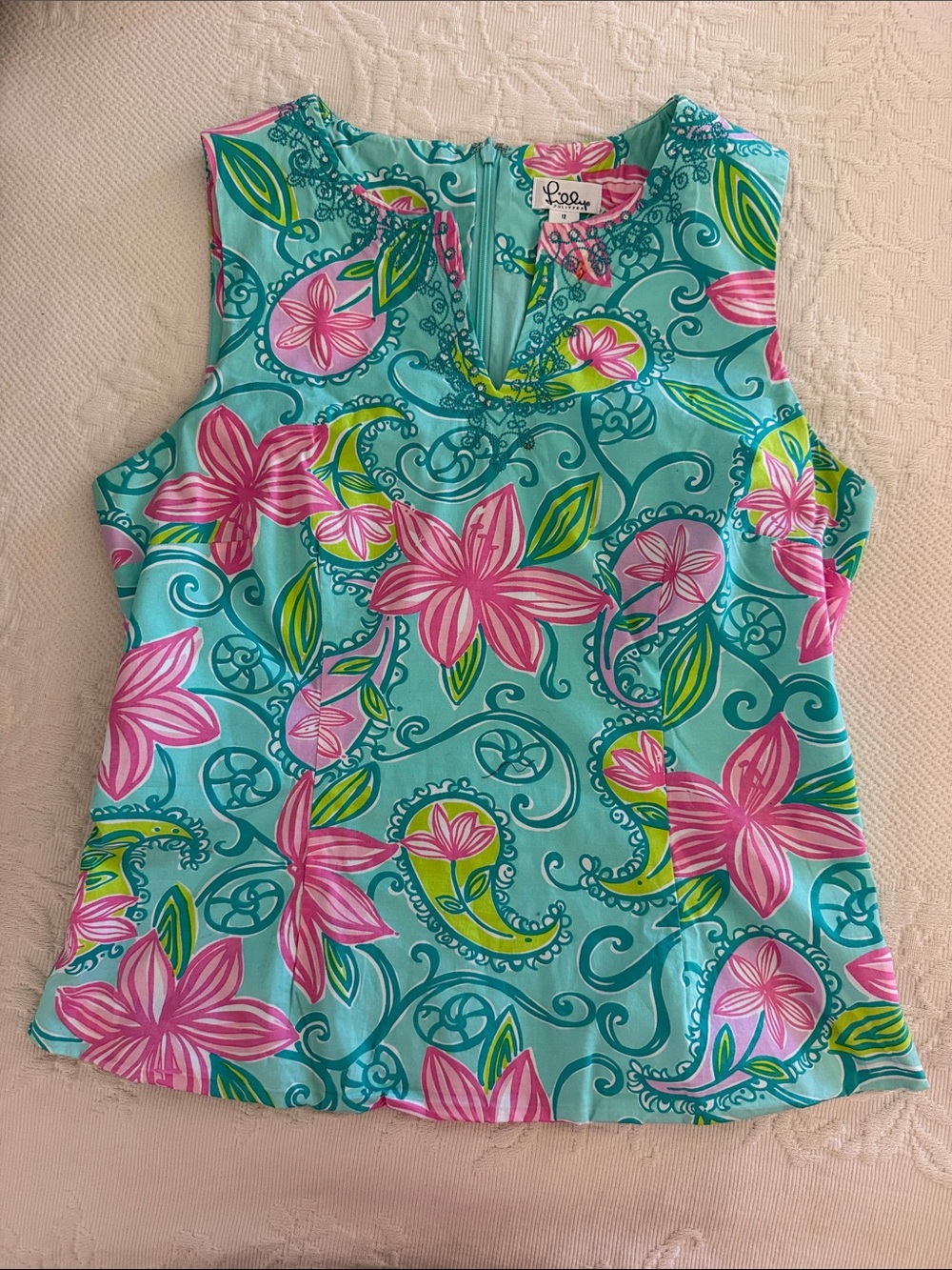 Lilly Pulitzer Lazy Paisely Blue Bliss Tiger Lilly Sleeveless Tunic Top